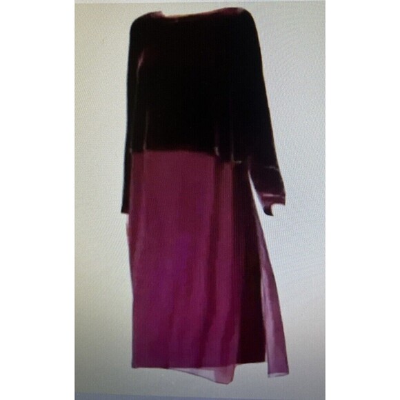 EILEEN FISHER RAISINETTE SILK RAYON VELVET 2PCS DUSTER DRESS W/SLIP size Large - Picture 1 of 6